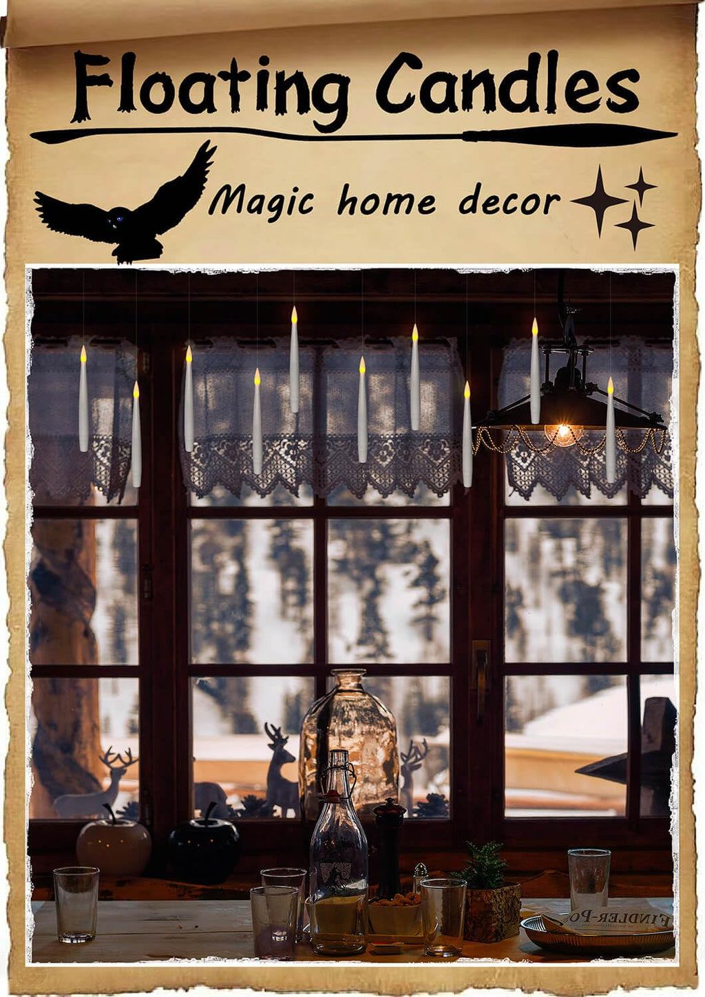 Leejec 20Pcs Flameless Taper Floating Candles with Wand, Halloween Decor
