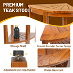 MRTEAK 18" Premium Teak Corner Shower Bench with Shelf, Solid Teak Shower Stool, Durable Waterproof Wooden Seat for Inside Shower, Teak Wood Bench for Bathroom, Indoor & Outdoor Use