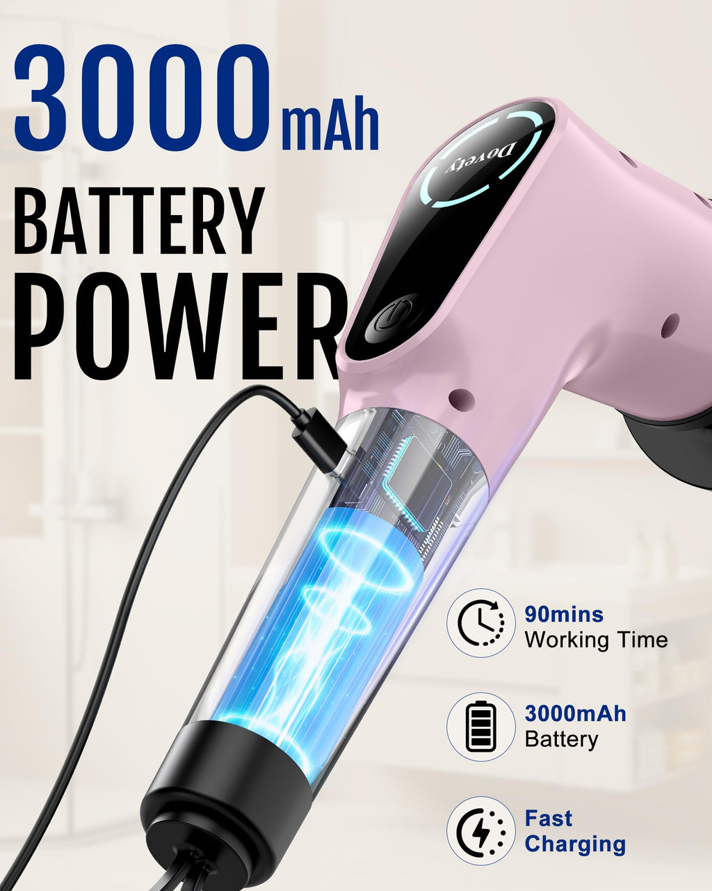 Dovety Electric Spin Scrubber, Shower Scrubber, Power Cleaner Tools with 8 Replaceable Brush Heads, Cleaning Brush with Extension Handle, 2 Adjustable Speeds, 90Mins Work Time for Home Bathtub-Pink