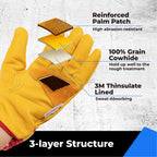 toolant 2 Pairs Winter Leather Work Gloves, Warm Thinsulate Lining for Cold Weather Work, 100% Full Grain Cowhide with Abrasion and Puncture Resistance, Size Medium