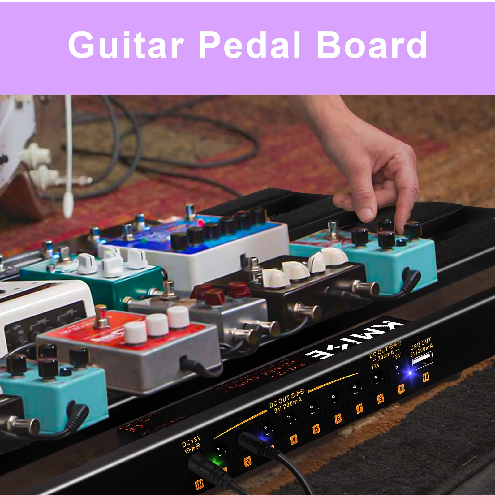 Guitar Pedal Board with Built-in Power Supply 24x1.9x12.5" 3.6LB Pedalboard, Aluminium Alloy Isolated Power Supply Power Pedal with Cable,Charger,40 * 1.2 Inch Self Adhesive Hook Loop Tape Cable Ties