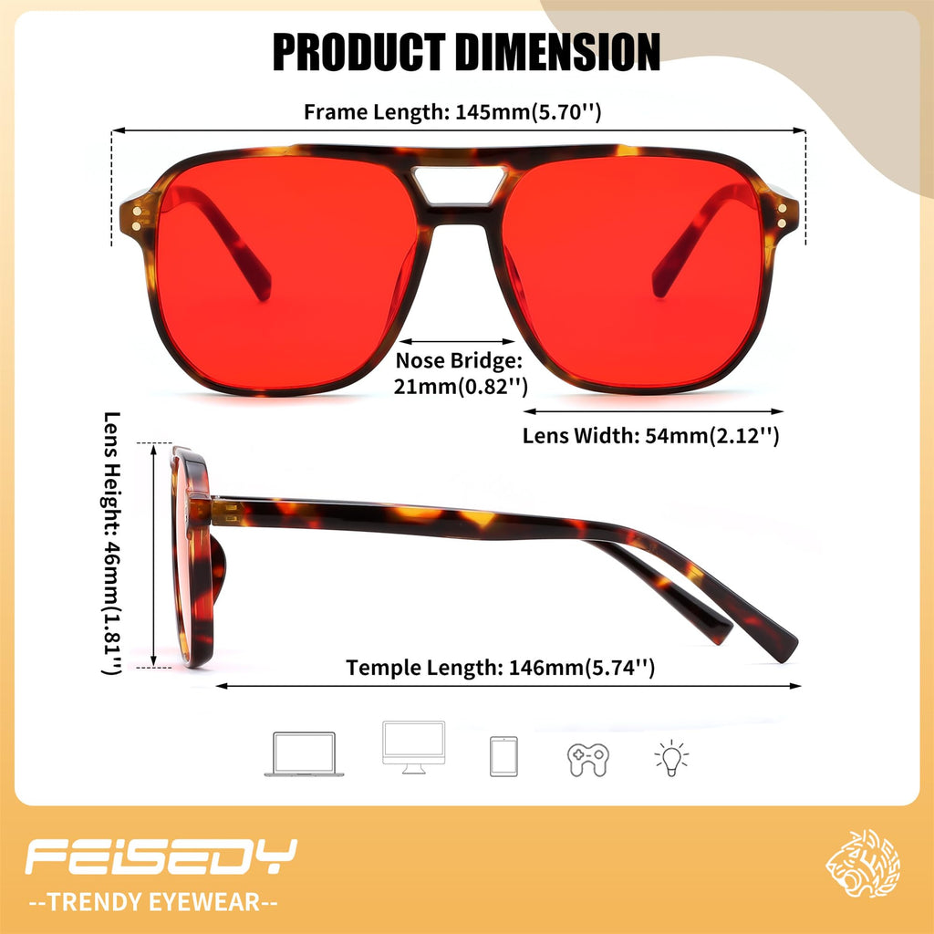 FEISEDY Sleep Blue Light Blocking Glasses for for Woman Men 99.9% Anti Blue Light Computer Gaming Red Lens Eyeglasses Reduce Eyestrain G2835