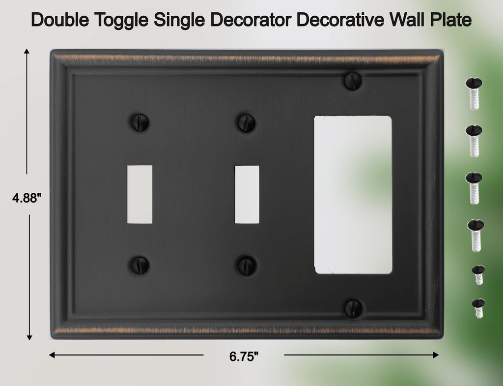 OKAWYC Double Toggle/Single Decorator Light Switch Cover Luca Metal Wall Plate, 2-Pack Aged Bronze 3 Gang, Light Switch Cover, Receptacle Dimmer Switch GFCI Outlet Decorative Wallplate, Durable