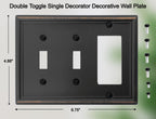OKAWYC Double Toggle/Single Decorator Light Switch Cover Luca Metal Wall Plate, 2-Pack Aged Bronze 3 Gang, Light Switch Cover, Receptacle Dimmer Switch GFCI Outlet Decorative Wallplate, Durable