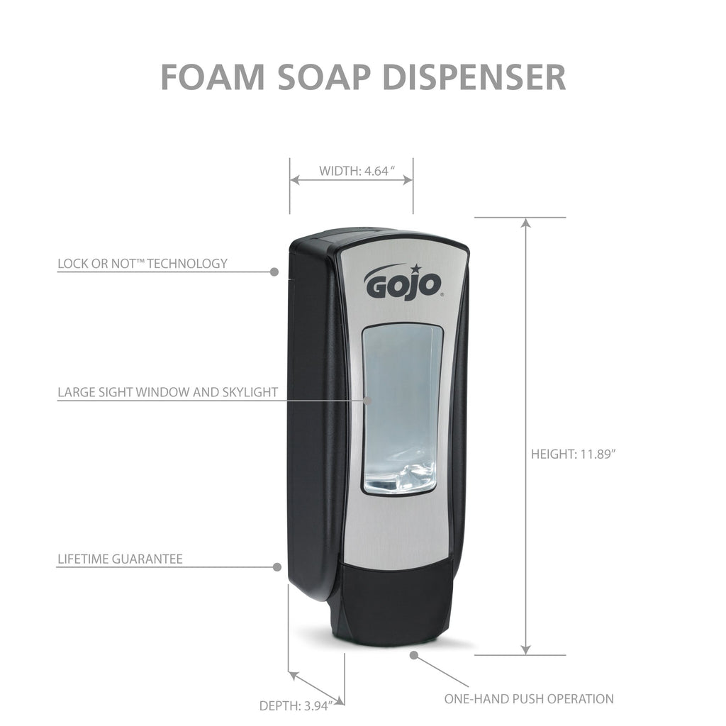 GOJO ADX-12 Manual Soap Dispenser, Chrome/Black, 1250 mL - 8888-06