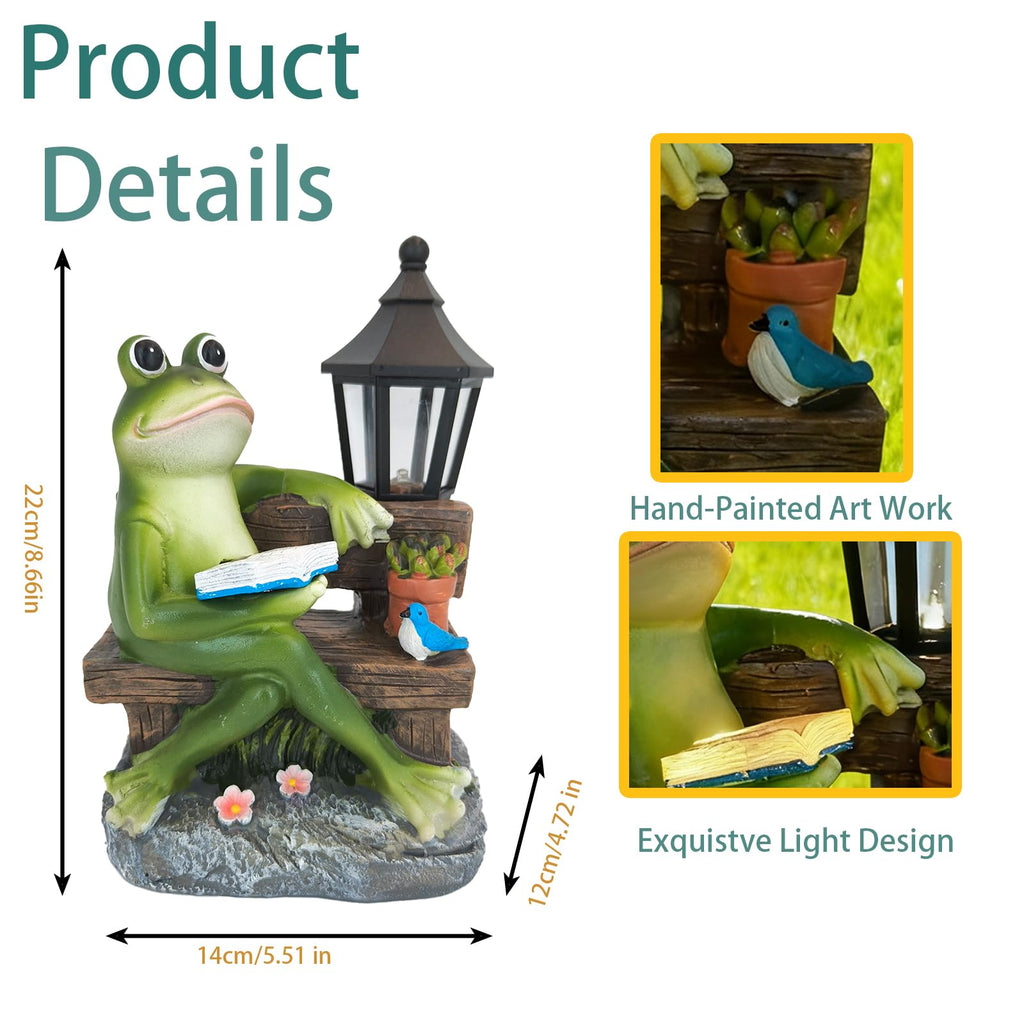 SAMPU Craft Reading Frog Solar Garden Statue with Lantern Light