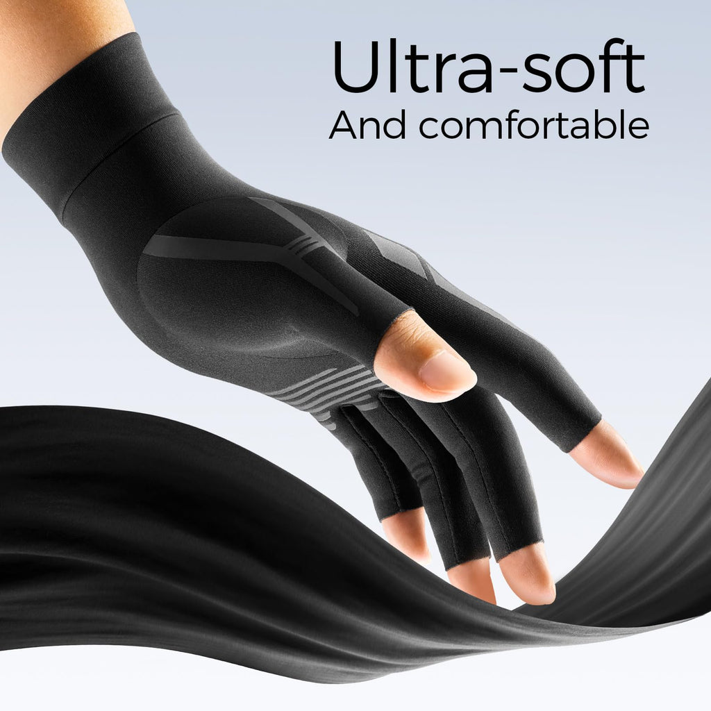 FREETOO All-Around Compression Arthritis Gloves for Women for Pain, Carpal Tunnel Relief Gloves for Men, Hand Compression Gloves for Crocheting,Gaming,Arthritis,Swelling.Black L