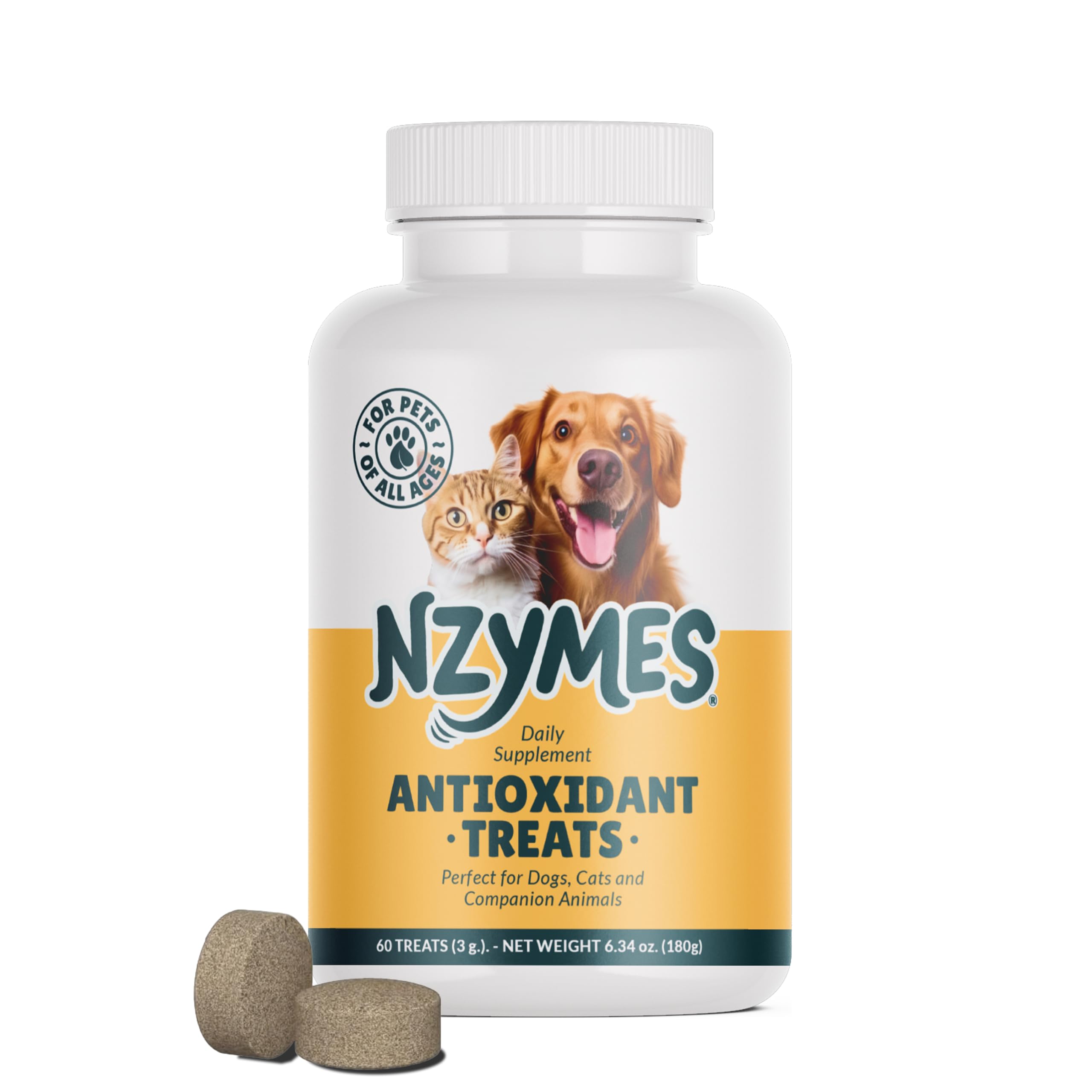 Nzymes® Antioxidant Treats - for Dogs Joints, HIPS, Paralysis, Skin, Coat, Hair Loss, Aging, Digestion, Neurological, Seizures - 60 Treats - Made in The USA