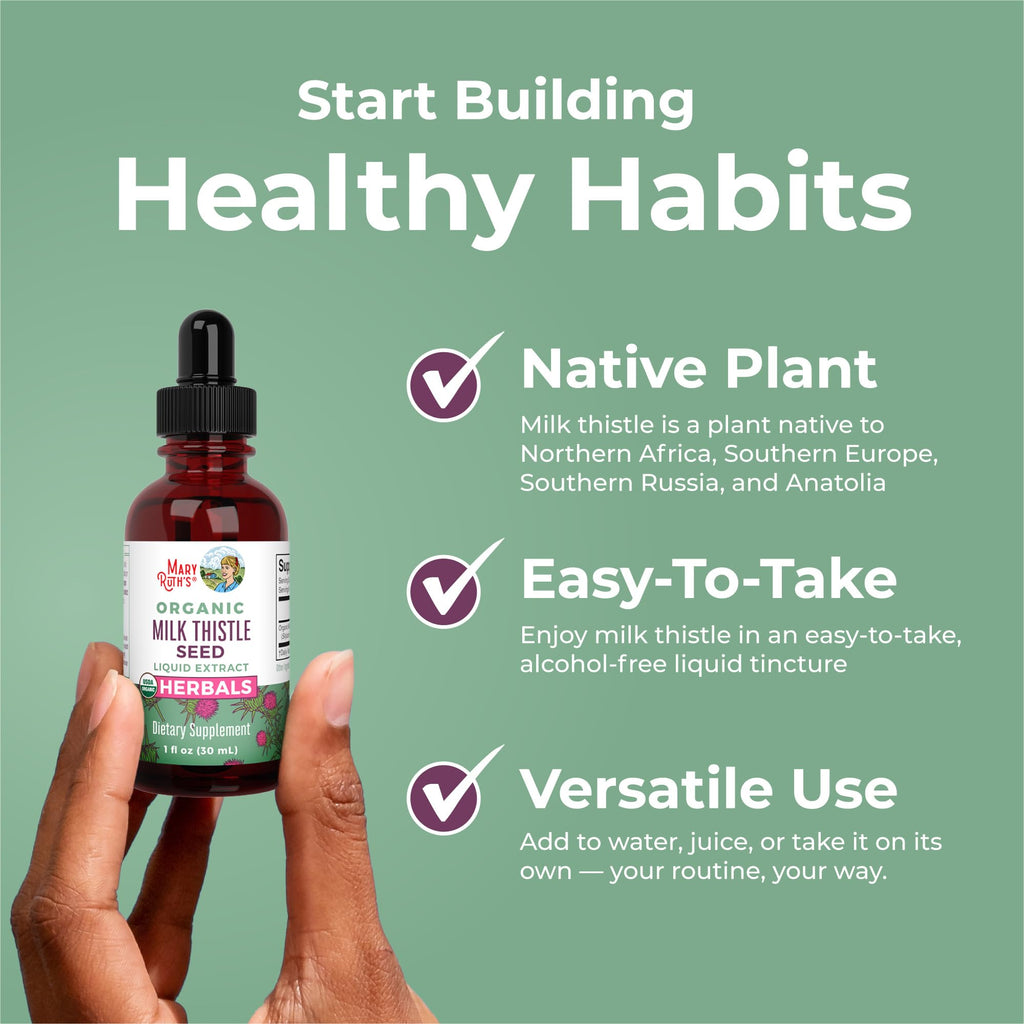 MaryRuth Organics Milk Thistle Seed Liquid Extract Drops, 1 fl oz | 1,190 mg Milk Thistle Seed | Silybum marianum | Alcohol-Free | Vegan | USDA Organic | Non-GMO