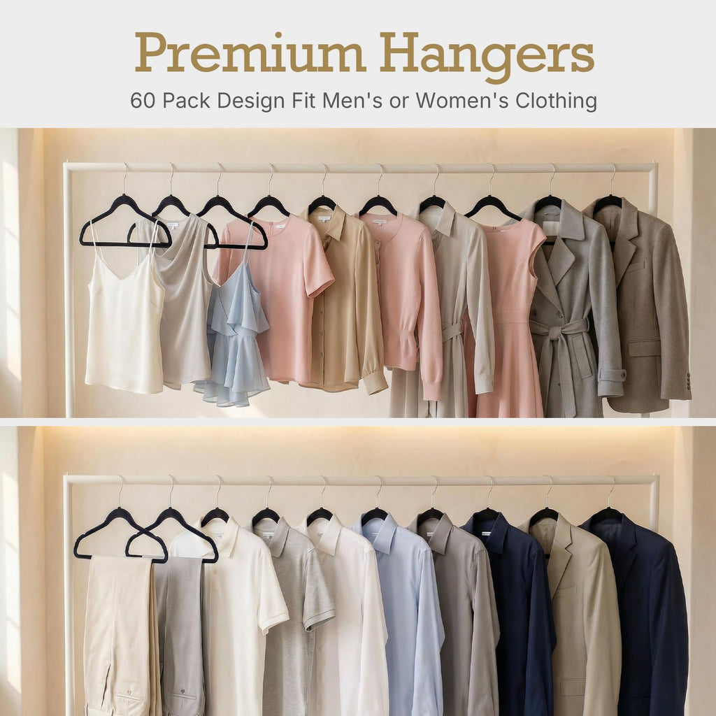 HOUSE DAY Black Velvet Hangers 60 Pack, Premium Non Slip Clothes Hangers