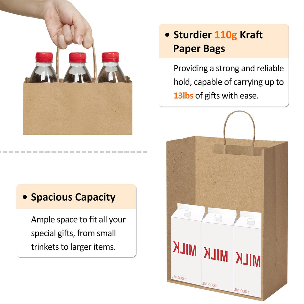 BagDream Large Paper Bags with Handles 13x7x17 Inch Kraft Brown 25 Pack