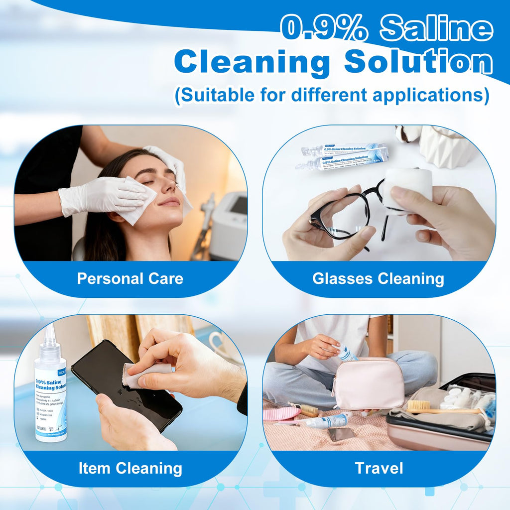 0.9% Saline Cleaning Solution, Normal Solution, Ready-to-Use for Daily Cleaning, Household Use, 100ml Each, 3 per Box, 300ml /10.56 FL OZ