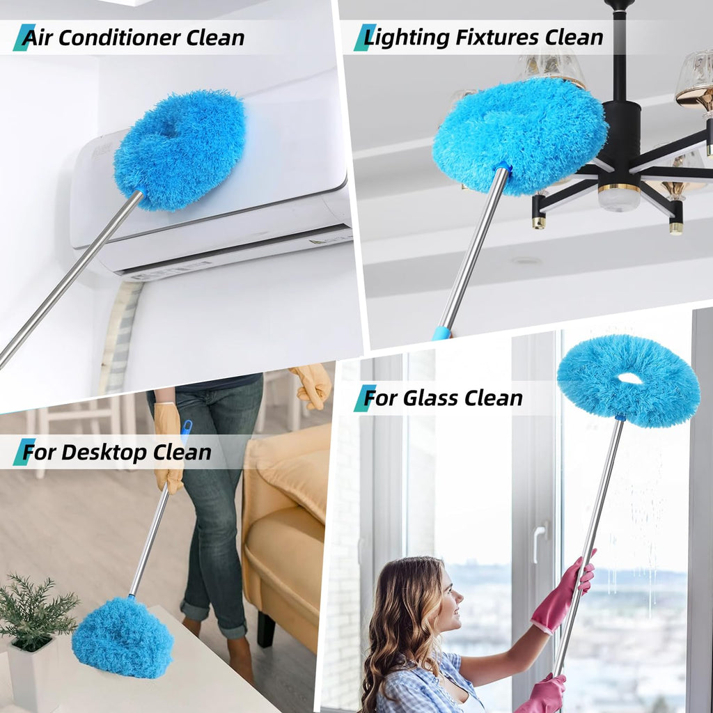 DRQ Ceiling Fan Cleaner Duster, 2 Pack Reusable Microfiber Duster with Extension Pole, 13 to 48 Inch Fan Blade Cleaner, Removable Dusters for Cleaning Walls Bookshelves Door Window Top (Blue)