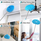 DRQ Ceiling Fan Cleaner Duster, 2 Pack Reusable Microfiber Duster with Extension Pole, 13 to 48 Inch Fan Blade Cleaner, Removable Dusters for Cleaning Walls Bookshelves Door Window Top (Blue)