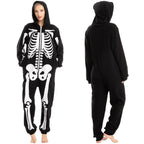 Spooktacular Creations Halloween Skeleton Costume, Adult Skeleton Costume, Unisex Adult Jumpsuit Plush Hoodie Zipper Jumpsuit for Men Women Halloween Dress-up Cosplay Themed Parties Black