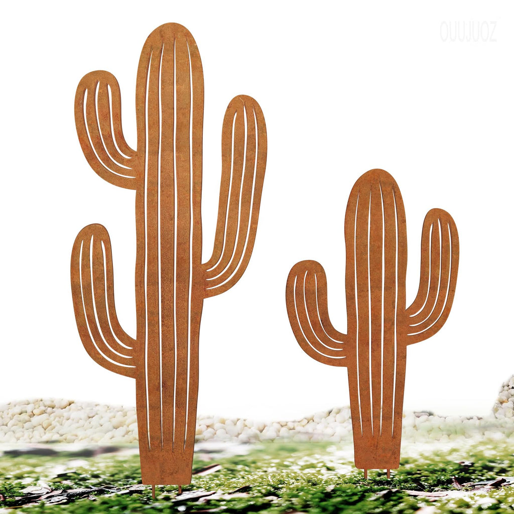 2pcs Metal Cactus Outdoor Decor,Metal Plants Prickly Pear Cactus,Desert Steel Yard Art, Garden Decor、Lawn Decoration