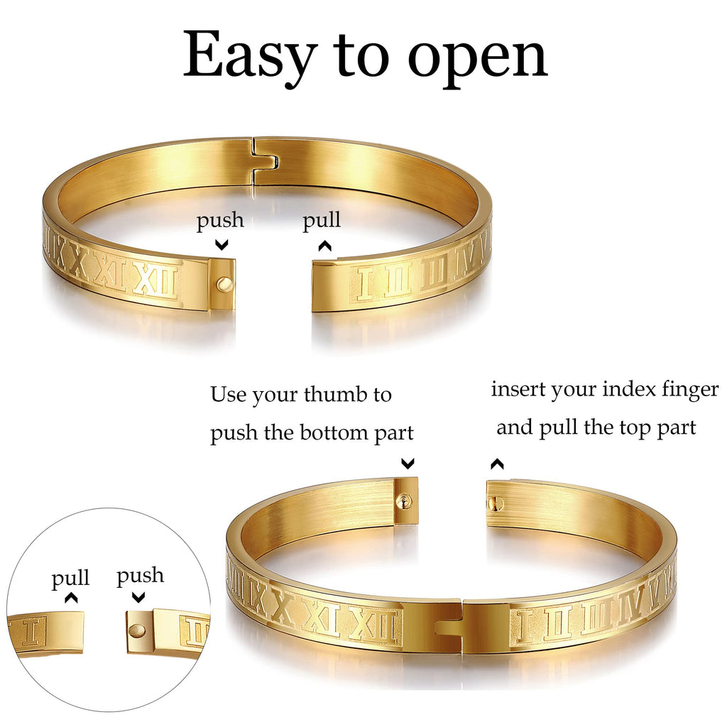 WFYOU 3PCS Stainless Steel Bracelets for Men Gold Roman Numeral Bangle Twisted Cable Adjustable Cuff Bracelet Mens Luxury Jewelry Gifts