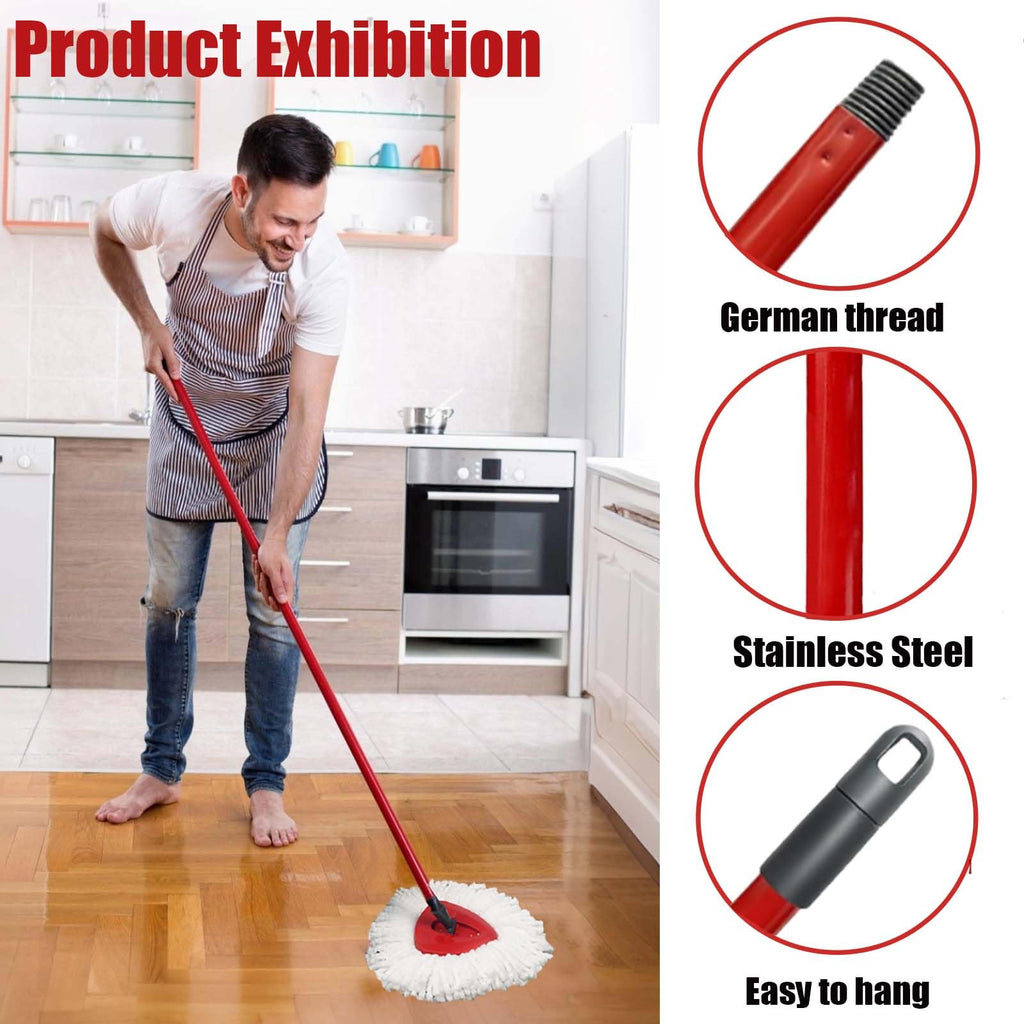 Spin Mop Replacement Head for OCeda EasyWring Microfiber Spin Mops, 2 Microfiber Mop Refills 4-Section 30-to-58 inch Mop Replacement Stick and 1 Base Combo Set (White(1 Tank System)