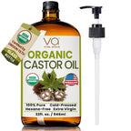 VITAL AFFAIR Pure Organic Castor Oil 946 Ml(32 Oz)- Cold Pressed, Unrefined, USDA Certified Organic - Glass Bottle for Hair Growth, Eyelashes, Eyebrows, Face