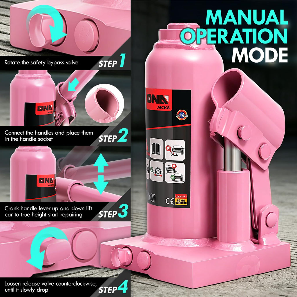 DNA Motoring 2 Tons Hydraulic Car Bottle Jack, Pink, 4000 lbs Capacity
