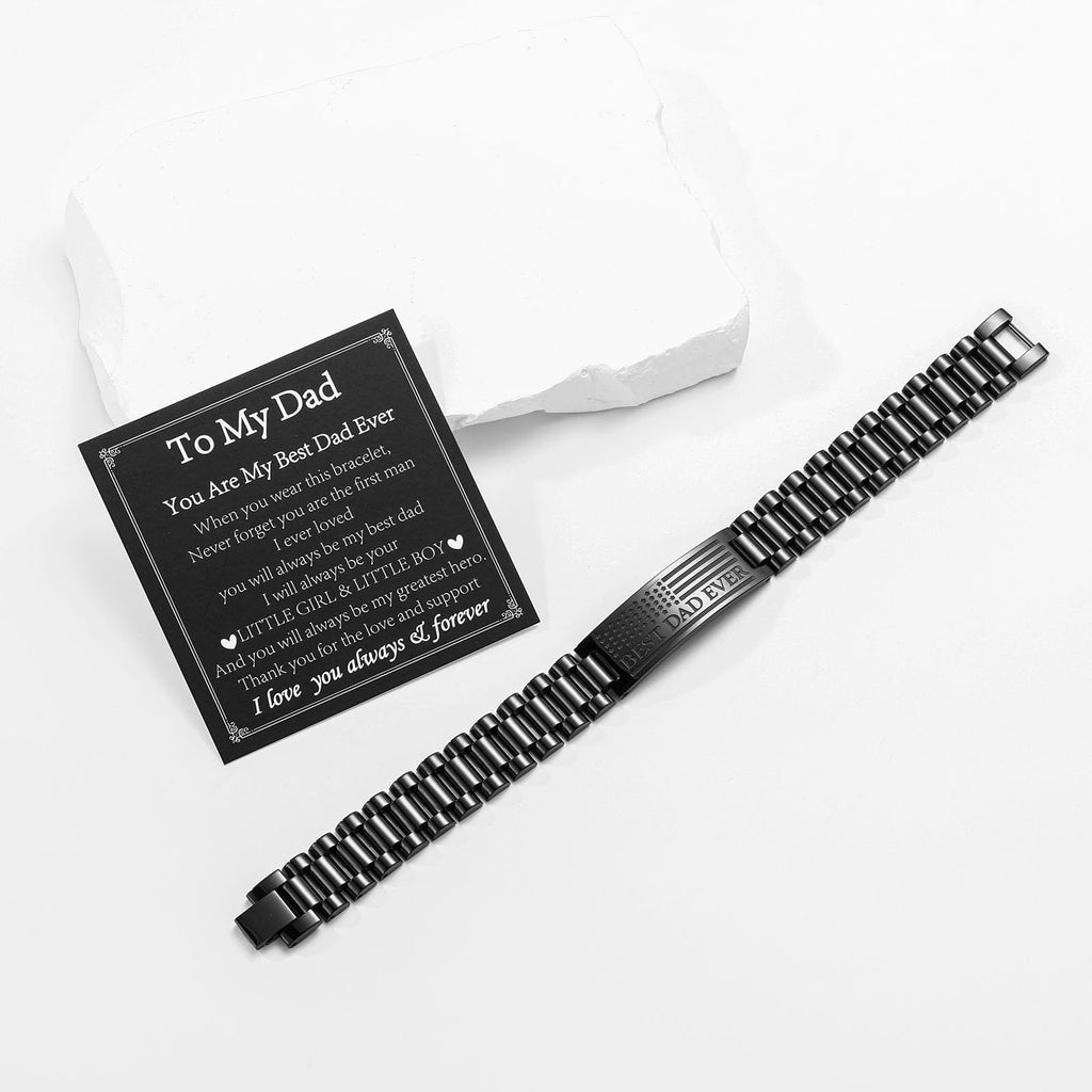 P. BLAKE Fathers Day Gift for Dad from Son Daughter, Stainless Steel Watch Bracelet Birthday Best Dad Ever Presents Jewelry for Daddy Papa Father