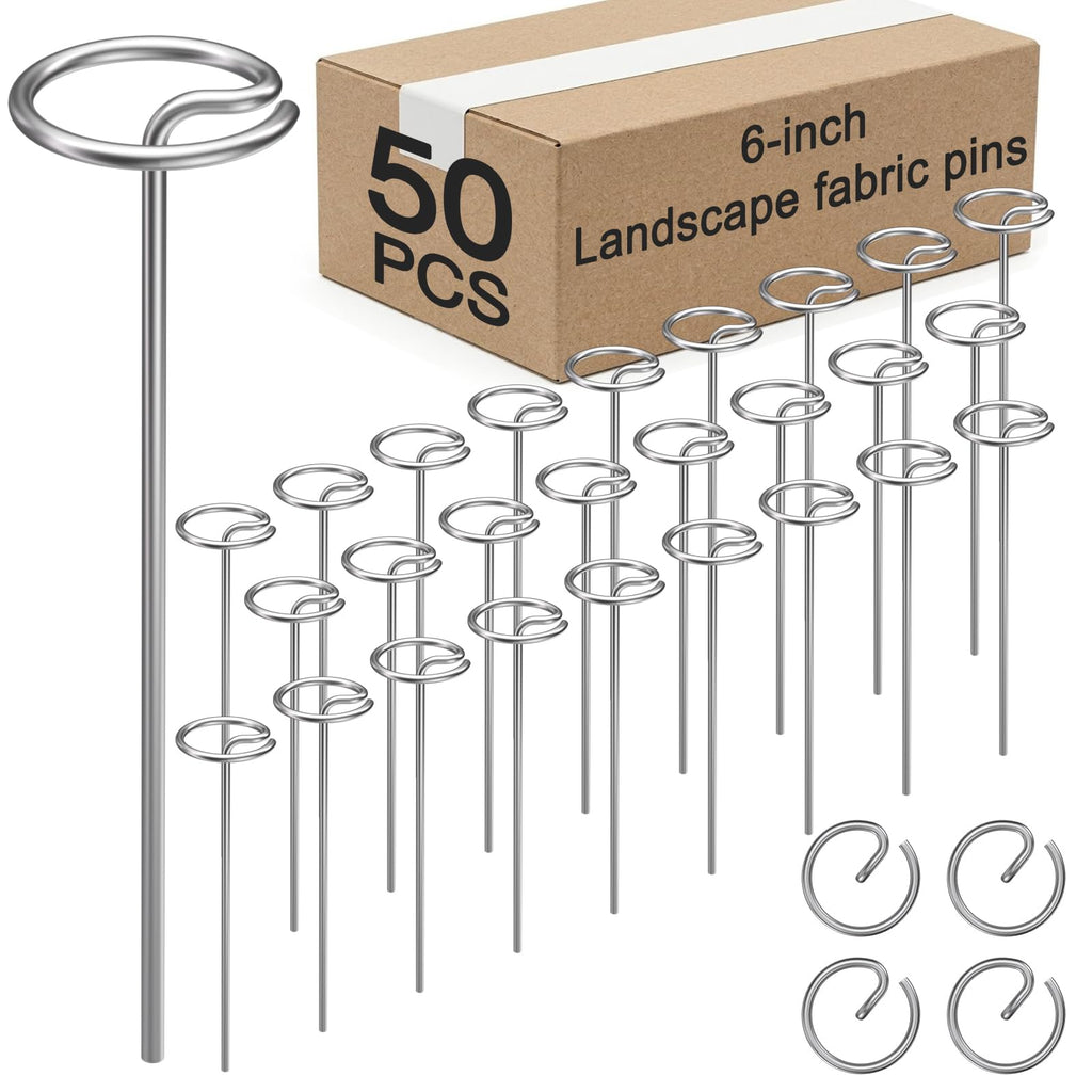 Heavy Duty Landscape Staples, 50 Pack 6-Inch G-Shaped Thickened Galvanized Garden Fabric Staples,Rust-Resistant Ground Cover Pins for Weed Barrier, Erosion Control & Landscaping Projects