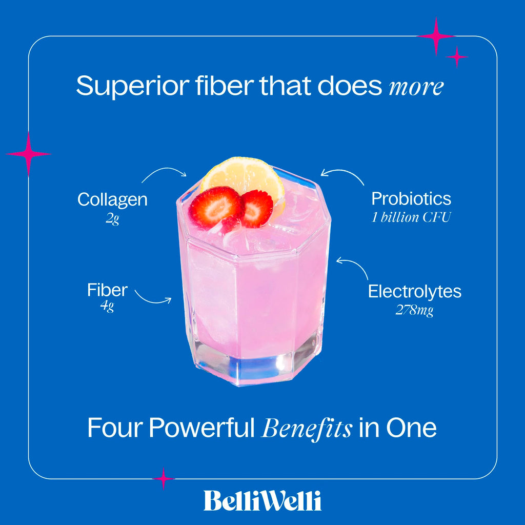 BelliWelli Fiber Supplement for Women & Men Premium Daily Fiber Powder from Organic Acacia with Added Collagen Electrolytes & Probiotics No Bloa Constipation & Gut Health Support (Strawberry Lemonade)