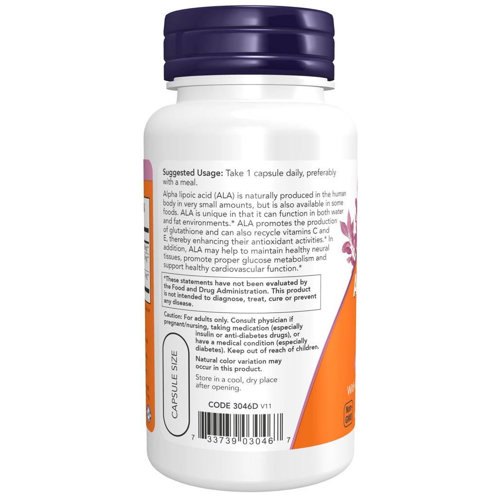 NOW Foods Supplements, Alpha Lipoic Acid 600 mg with Grape Seed Extract & Bioperine®, Extra Strength, 60 Count (Pack of 1)