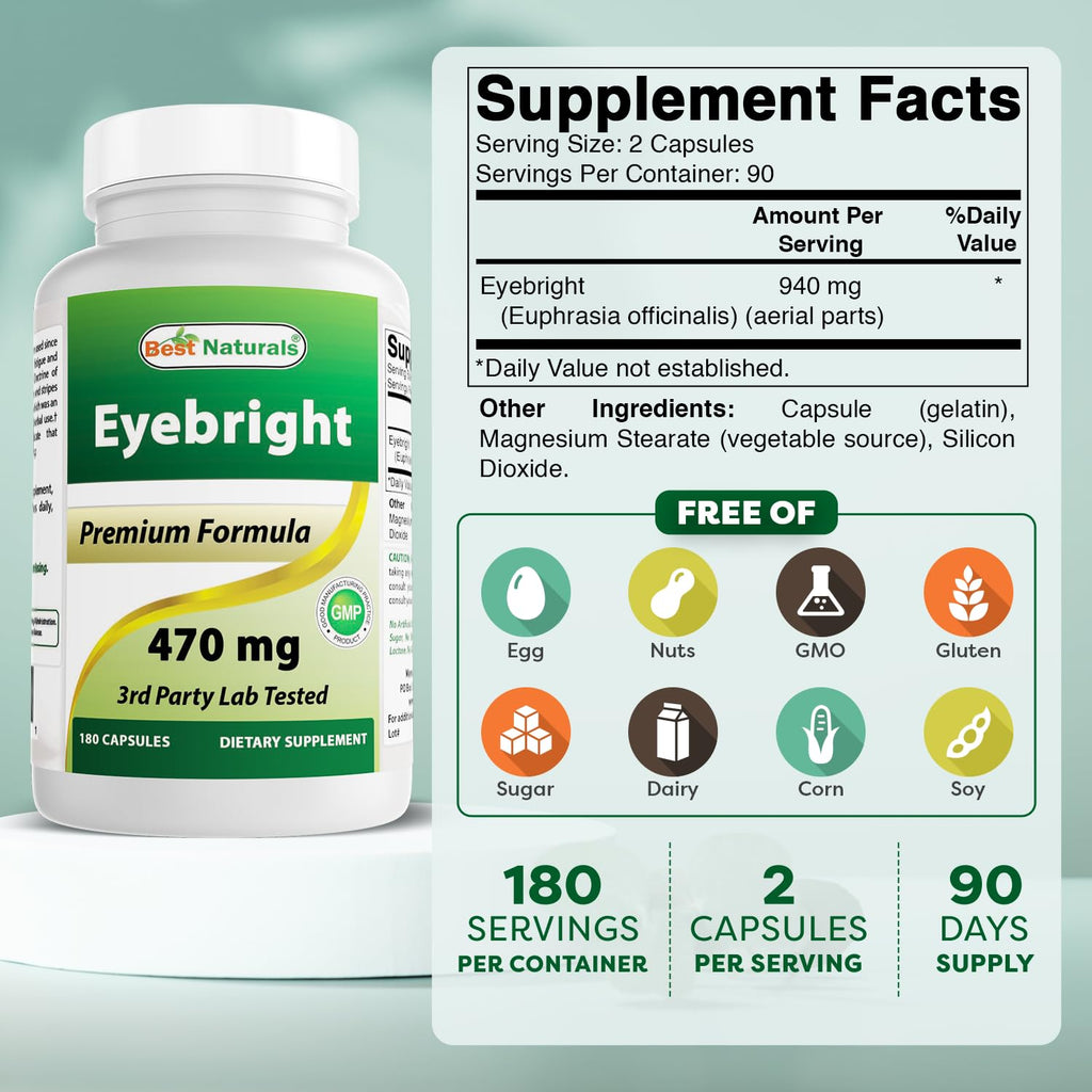 Best Naturals Eyebright 470 mg 180 Capsules (180 Count (Pack of 2))