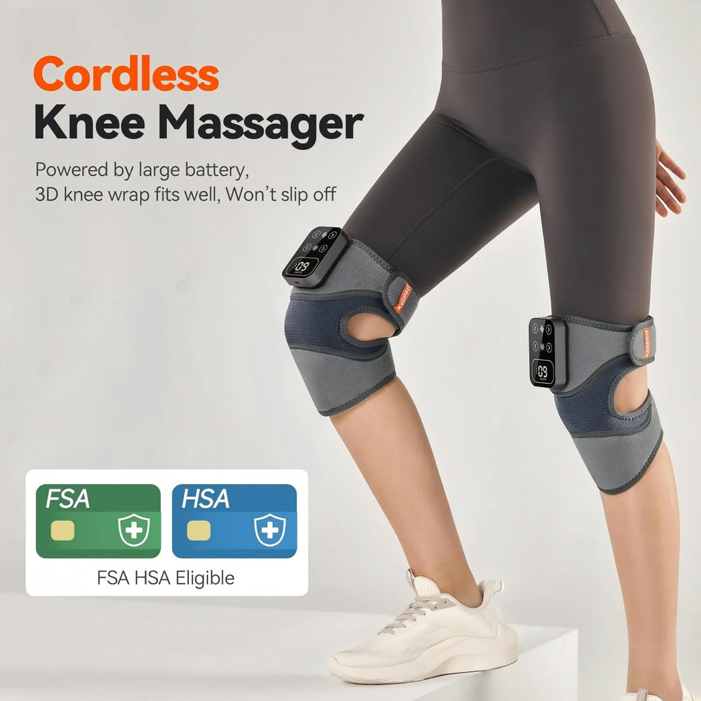 IKEEPFIT Cordless Knee Massager with Heat Vibration for Pain Relief, MAXwarm 4.0[2026 Upgraded] - Electric Heated Knee Brace with 5 Heat Levels and 3 Massage Mode, Gifts for Men Women (Grey, Pair)