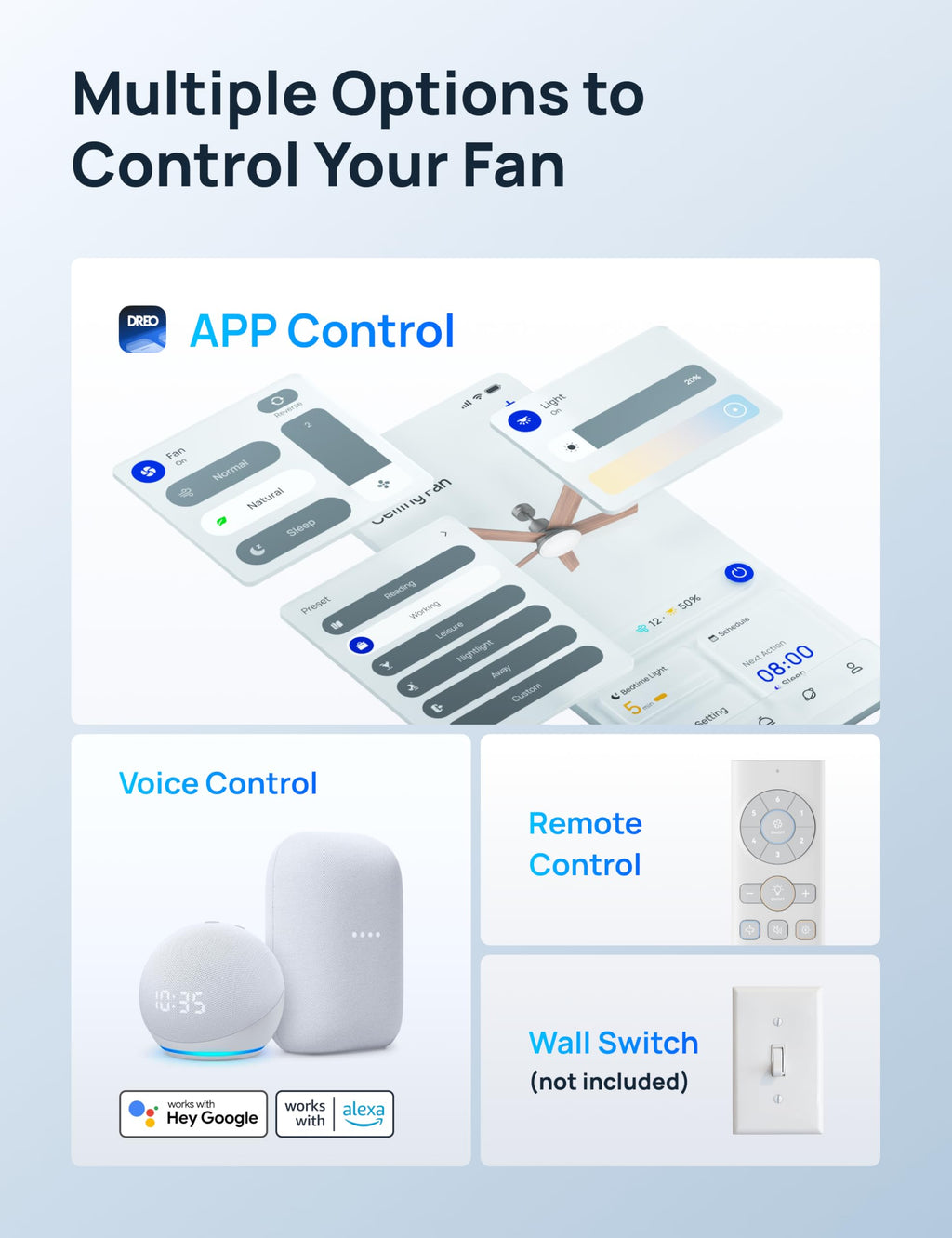 DREO Smart Ceiling Fan with Lights, 52 Inch, 12 Speeds & 3 Fan Modes, Stepless Color Tones, Dimmable LED Light, 12H Timer, Quiet DC Motor, Remote/APP/Alexa Control, Silver Ceiling Fans Indoor