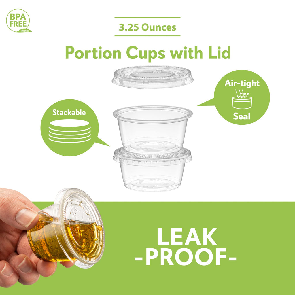 3.25 oz - 200 Sets Clear Diposable Plastic Portion Cups With Lids, Small Mini Containers For Portion Controll, Jello Shots, Meal Prep, Sauce Cups, Slime, Condiments, Disposable Souffle Cups