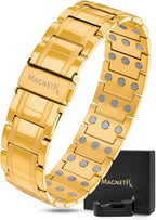 MagnetRX® 3x Strength Magnetic Bracelets for Men – Effective Magnetic Mens Titanium Bracelet – Premium Fold–over Clasp & Adjustable Length with Sizing Tool & Gift Box (Gold)