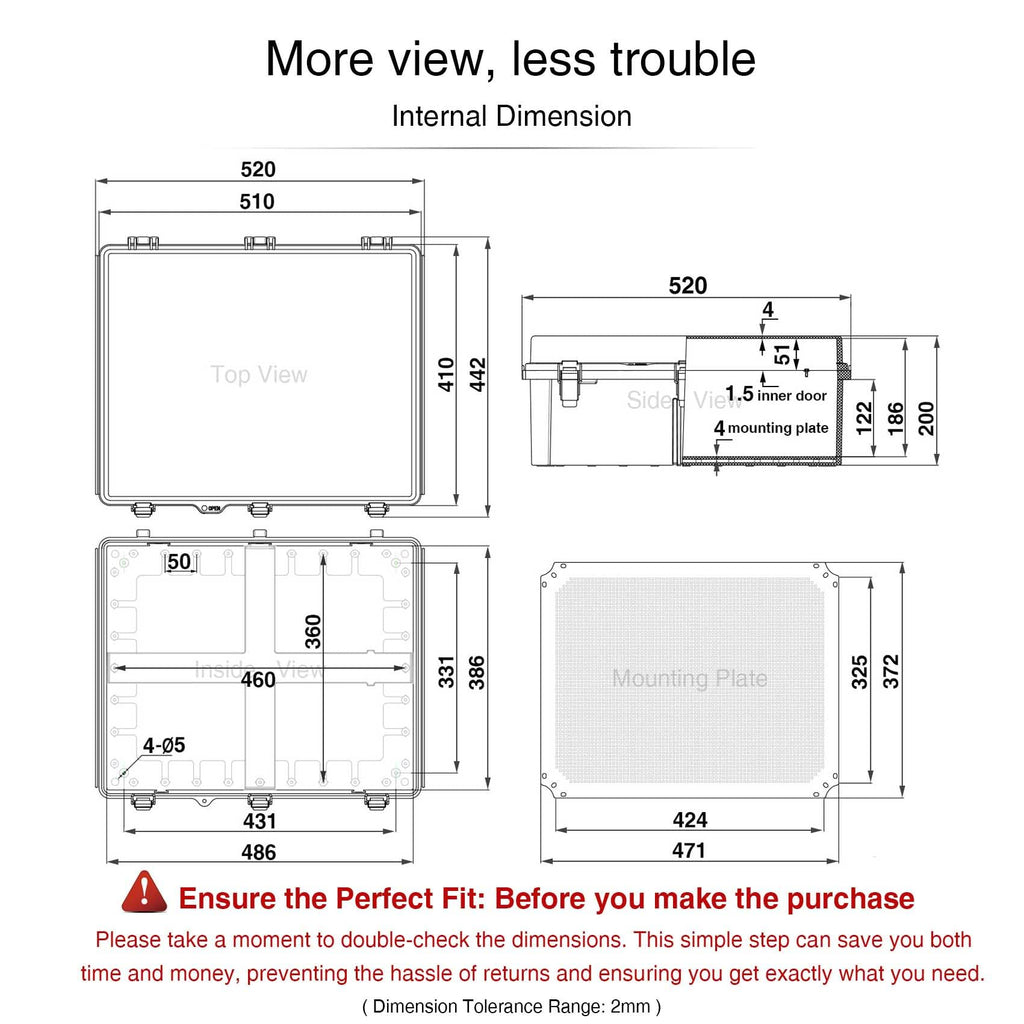 QILIPSU Waterproof Junction Box IP67 Outdoor Plastic Electrical Project Enclosure Weatherproof with Inner Door, Mounting Plate, Wall Brackets, Hinged Clear Cover 20"x16.1"x7.9" CC-D