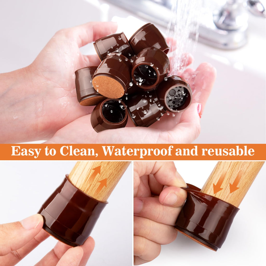 16pcs Round Chair Leg Floor Protectors, Felt Pads Chair Leg Protectors for Hardwood Floors, Silicone Furniture Feet Cups Covers Felt Pads, Prevents Scratches & Reduce Noise, Brown, Small