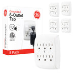 GE 6-Outlet Extender Wall Tap, 5 Pack, Grounded Adapter, Outlet Splitter, Charging Station, 3-Prong, Plug Adapter, Secure Install, Cruise Essentials, ETL Listed, White, 54853