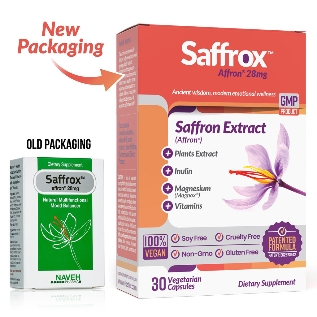 NAVEH PHARMA Saffrox™ Saffron Supplements | 30 High Strength Saffron Extract Capsules | Affron® 28mg | Natural Mood Booster, Focus & Brain Supplement
