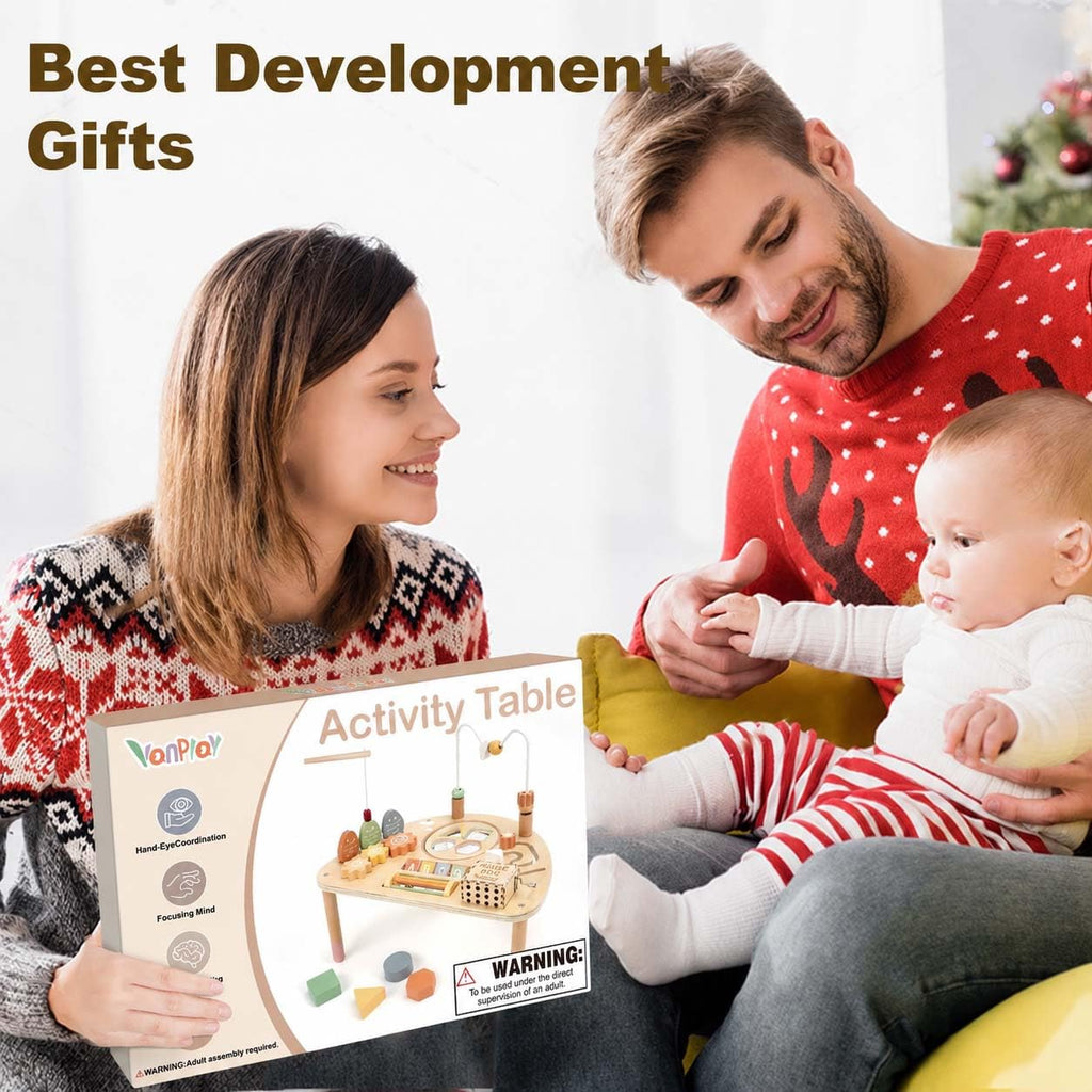 Vanplay 8 in 1 Wooden Activity Table, Montessori Toys for 2 Year Old Gift