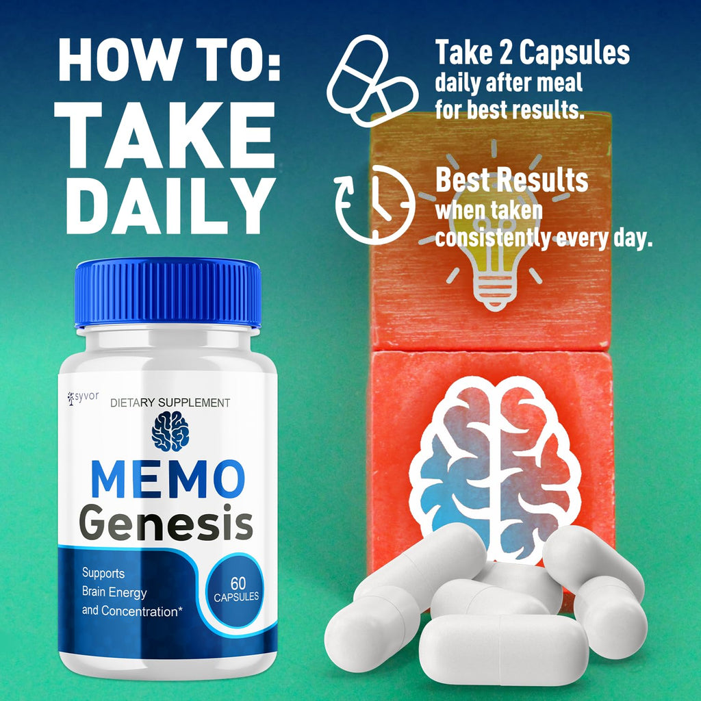 (3 Pack) Memo Genesis Capsules, Official Memogenesis Brain Health Support Pills with All Natural Ingredients, Advanced Brain Energy Supplement with Max Strength Vitamins for Women & Men (180 Capsules)