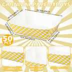 Geosar 100 Pcs Gingham Party Supply Disposable Paper Food Tray Bulk Disposable Food Boat with Checkered Wax Paper Sheet Checkered Wrapping Supply for Carnival Picnic Birthday Party (Yellow White)