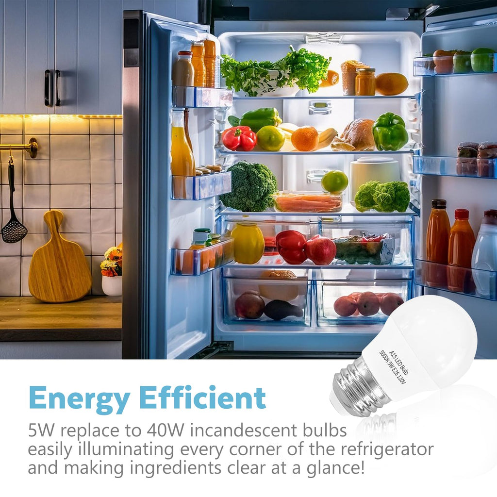 LOXYEE LED Refrigerator Light Bulb 2 Pack，Dimmable A15 5000K 40W Equivalent