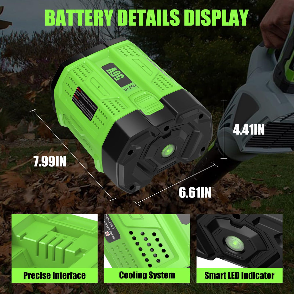 Forrat 1Pack BA5600T 10000mAh 56V Replacement Battery for EGO 56V Battery 10.0Ah Compatible with EGO Battery 56Volt Cordless Tools (Green)