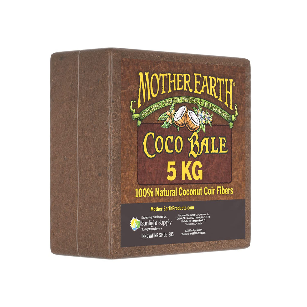 Mother Earth Coco Bale, 100% Natural Coco Coir Fiber for Soilless Gardening, 5 kg.