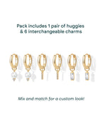 PAVOI Huggie Earring Set, Yellow Gold, Size 13.5 Millimeters, Pearl