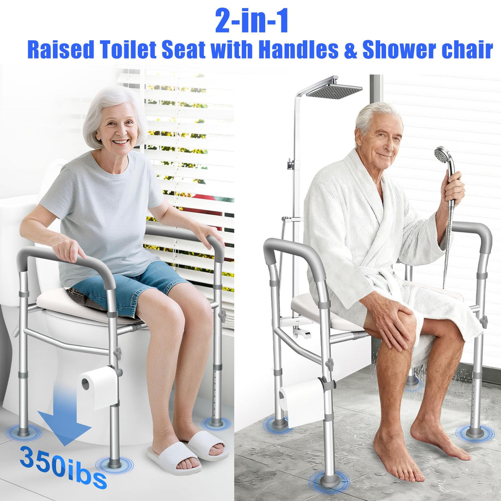 Toilet Seat Riser for Seniors, FSA HSA Eligible Raised Toilet Seat with Handles, 8-Level Height & 3-Level Width Adjustment, Fits Most Body Sizes and Toilets, for Pregnant & Disabled