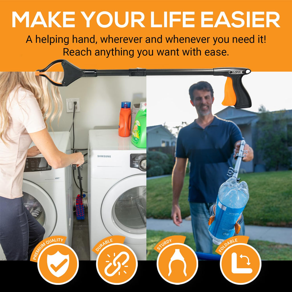 EZPIK Grabber Reacher Pro (43-inch), Premium Trash Picker with Comfortable Ergonomic Handle for Effortless Pickup of Trash, Litter & Small Debris, Ideal for Yard Work, Beach Cleanups & More
