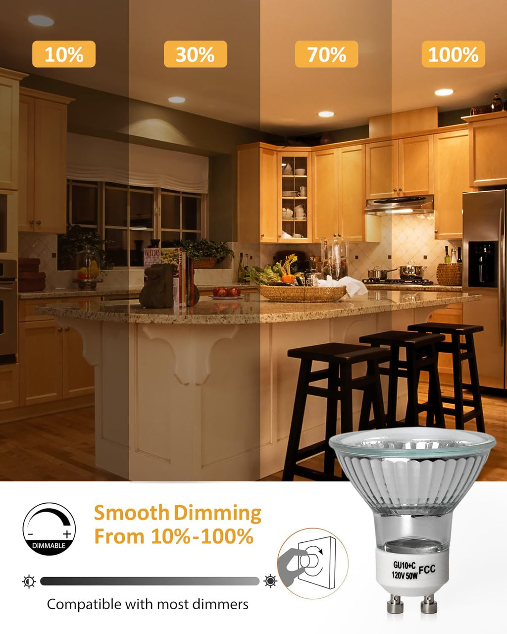 Elenhome 120v 50W GU10 Bulb for Candle Warmer Lamp, 2pcs gu10+c Dimmable 2800K Warm White Halogen Light Bulbs 2 pin, Wax Burner Light Bulb, Full Glass Cover Reflector Track & Recessed Light Bulbs