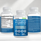 Methylated B Complex with Methylfolate and B12 Methylcobalamin 1000 mcg - Methylated Multivitamin for Energy, Brain Function, and Wellness - Vitamin B Complex for Men & Women (90 Servings) (Pack of 1)