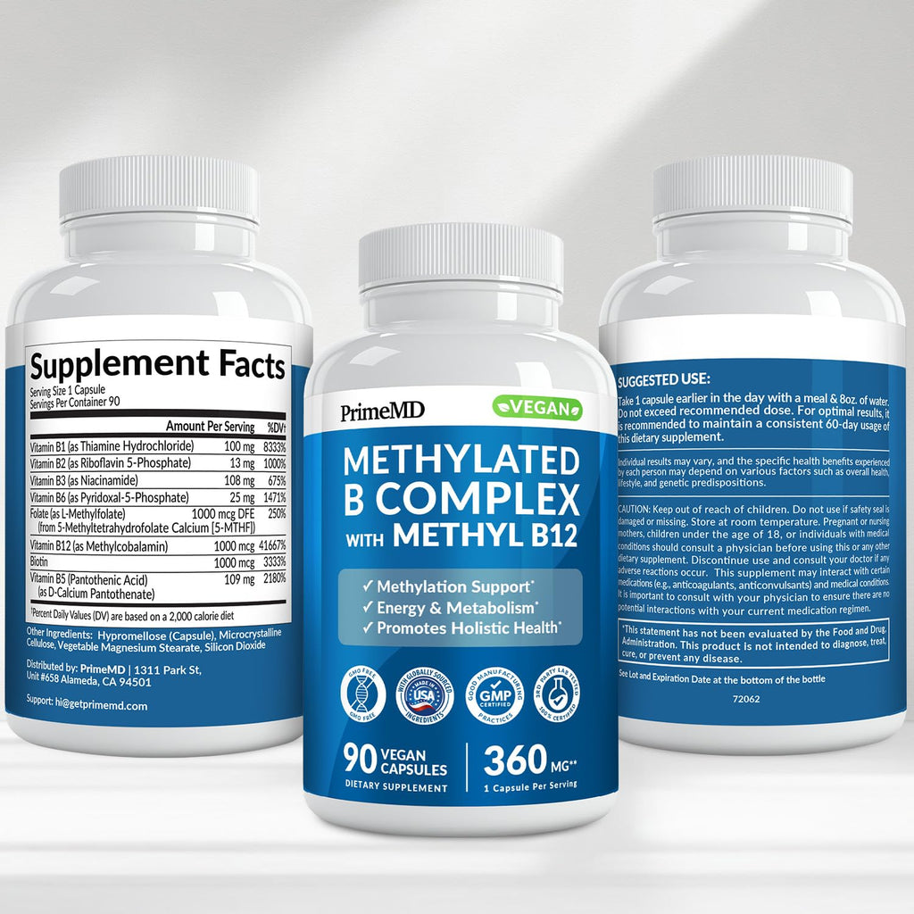 Methylated B Complex with Methylfolate and B12 Methylcobalamin 1000 mcg - Methylated Multivitamin for Energy, Brain Function, and Wellness - Vitamin B Complex for Men & Women (180 Servings, Pack of 2)