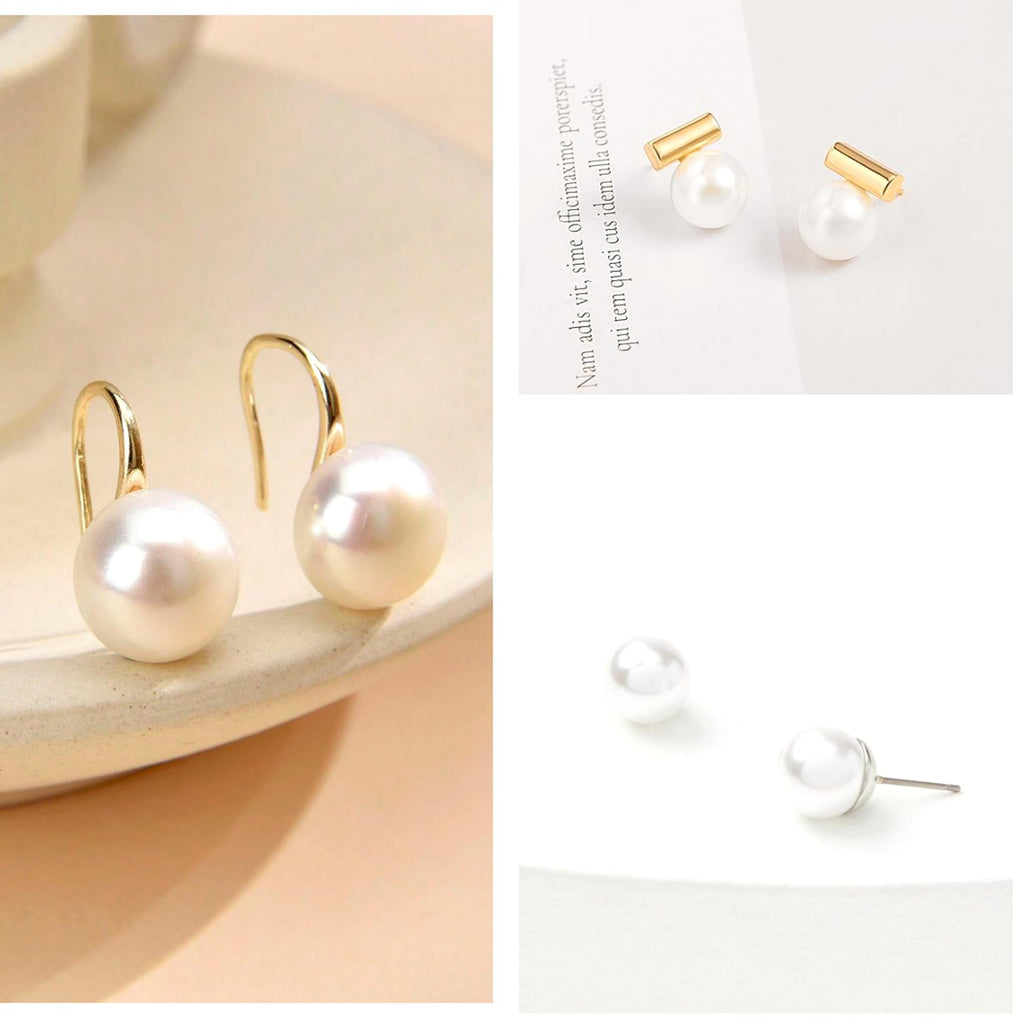 Kaibig 6 Pairs Pearl Stud Earrings for Women Gold Bar Knot Clover Cubic Zircon Stud Mixed Styles Pearl Earrings Set Perfect for Wedding Prom Party Daily Wear Elegant Jewelry for Women